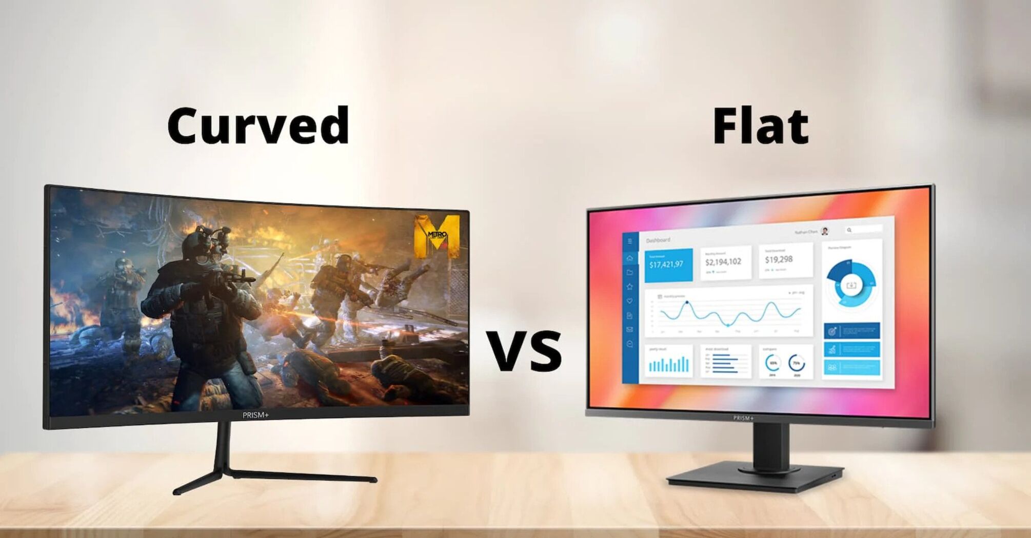 Comparison of flat and curved monitors