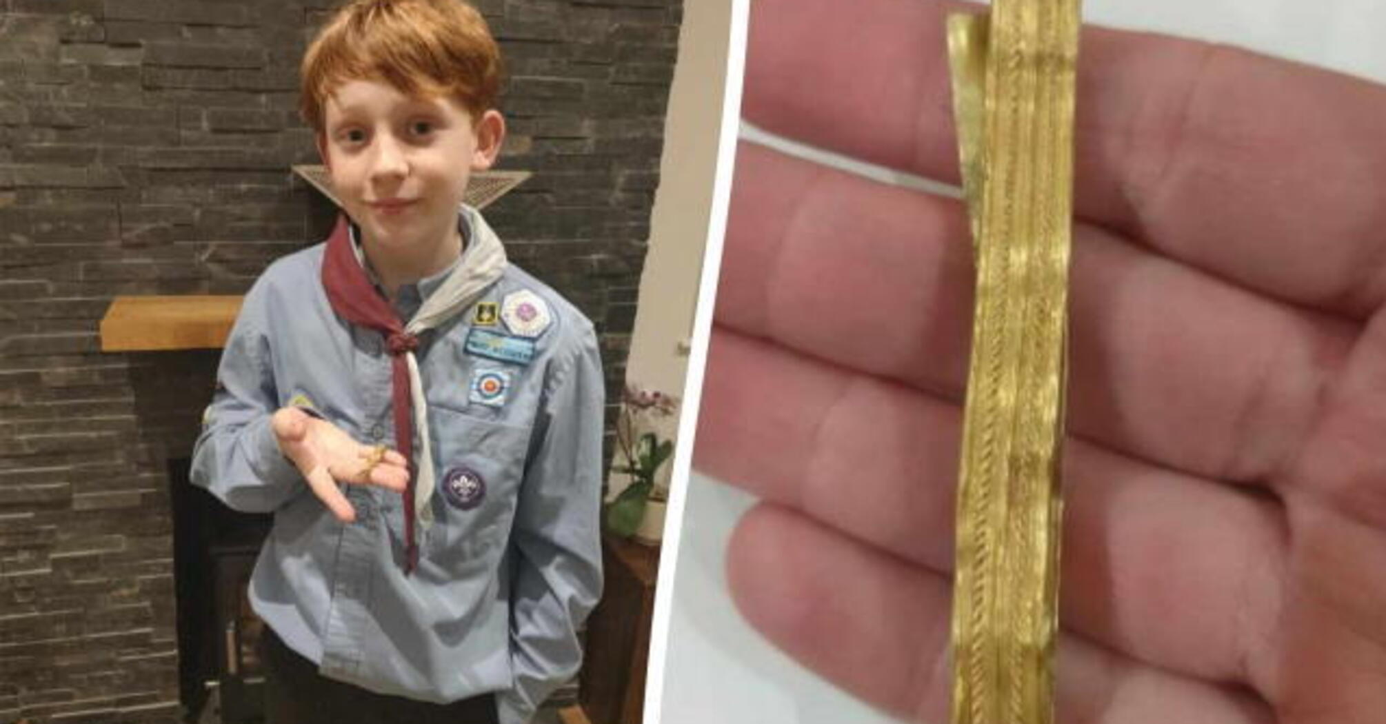 A boy found a 2000-year-old golden Roman bracelet in a field