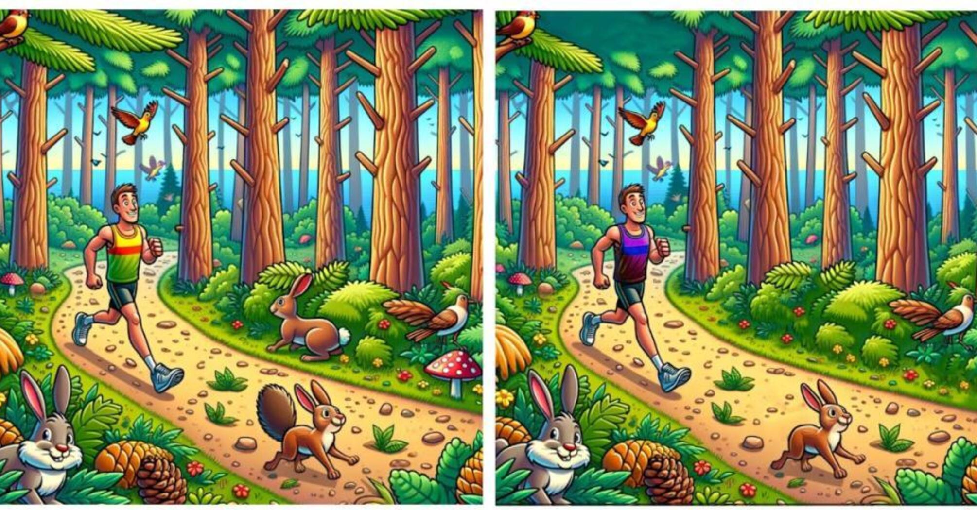 Spot The Difference: Can You Find All 5 Differences In This Woodland Jogging Scene?