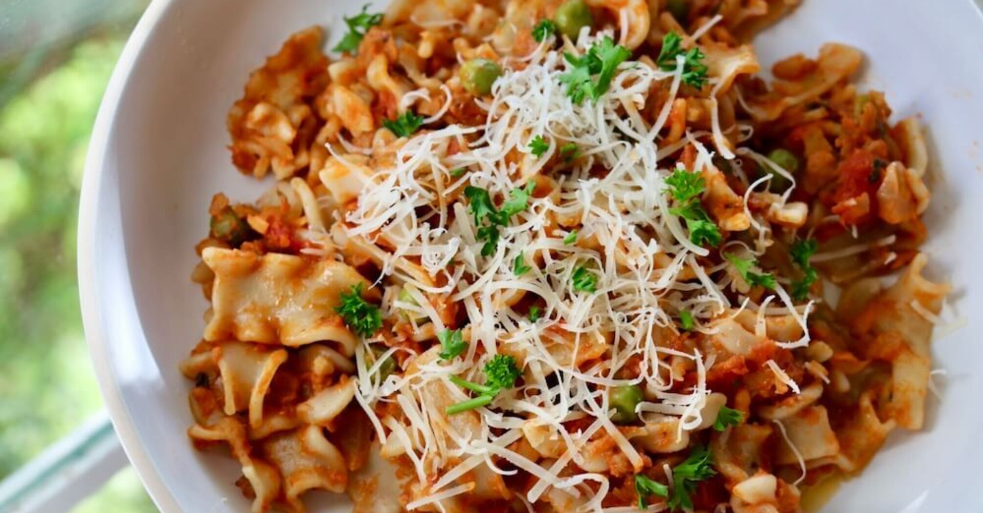 Creamy Vegan Pasta Sauce with Vegan Sausage and Peas